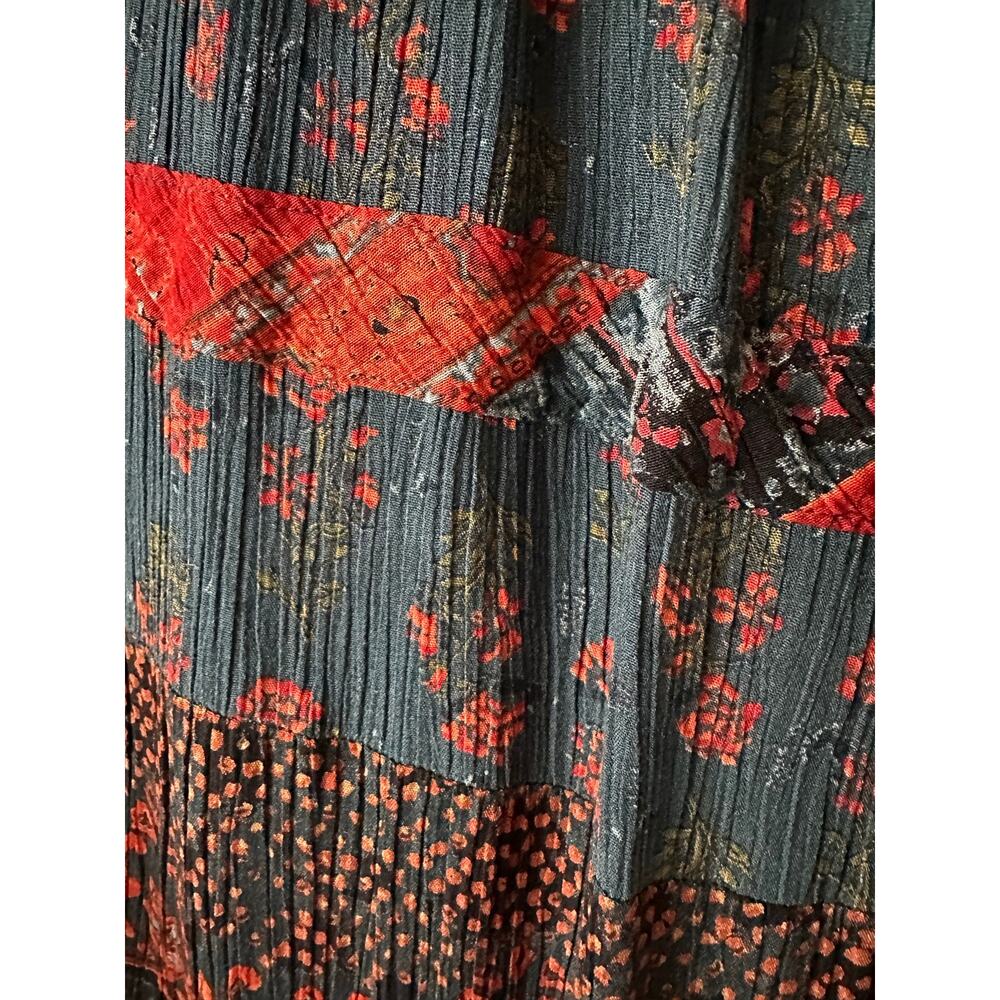 Vintage 90s Carole Little Boho Crinkle Rayon Print Maxi Skirt Festival Medium - Picture 4 of 7
